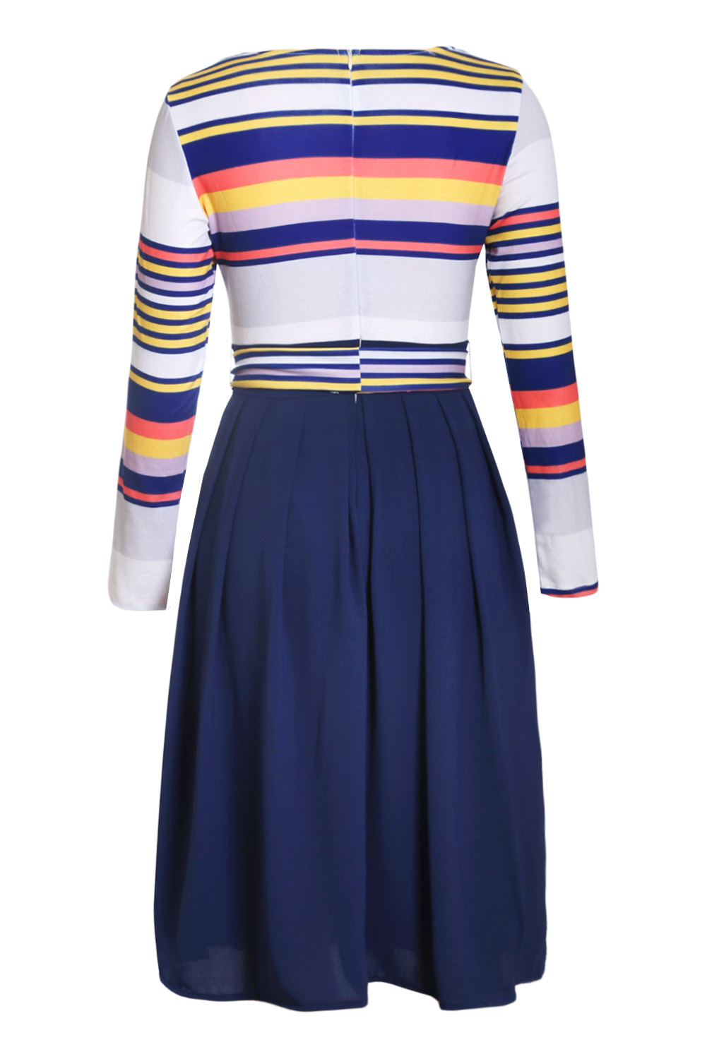 BY610400-22 Navy  Striped Poplin Sash Tie Midi Dress